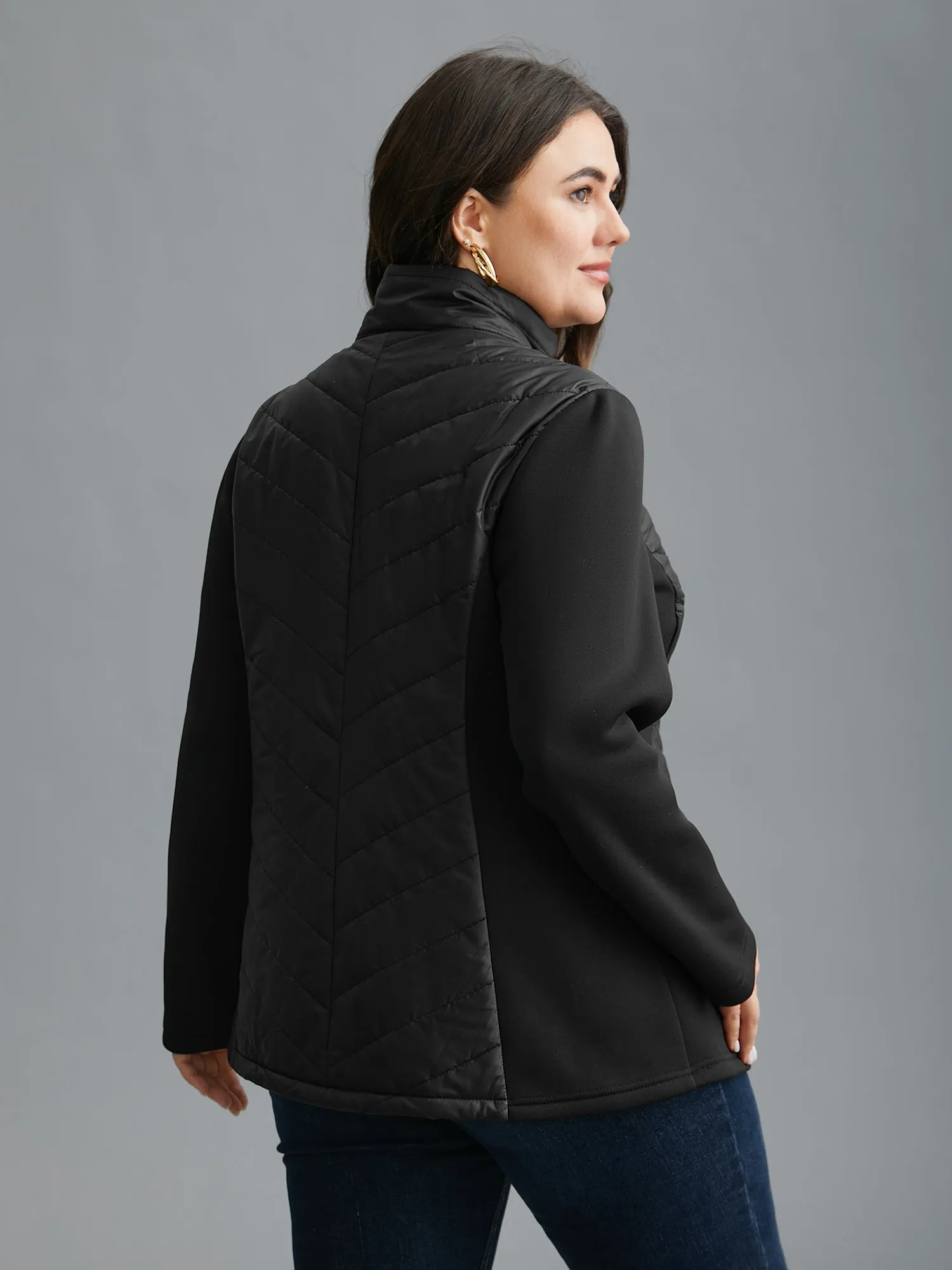 Funnel Neck Contrasting Design Zipper Coat sold by Bloomchic product image thumbnail 5