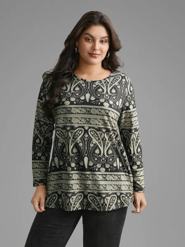 Bandana Print Round Neck T-shirt sold by Bloomchic