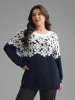 Floral Contrast Patchwork Drop Shoulder Pullover sold by Bloomchic