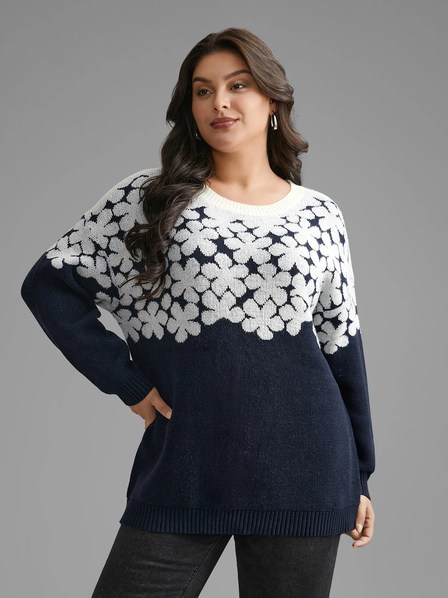 Floral Contrast Patchwork Drop Shoulder Pullover sold by Bloomchic product image thumbnail 3