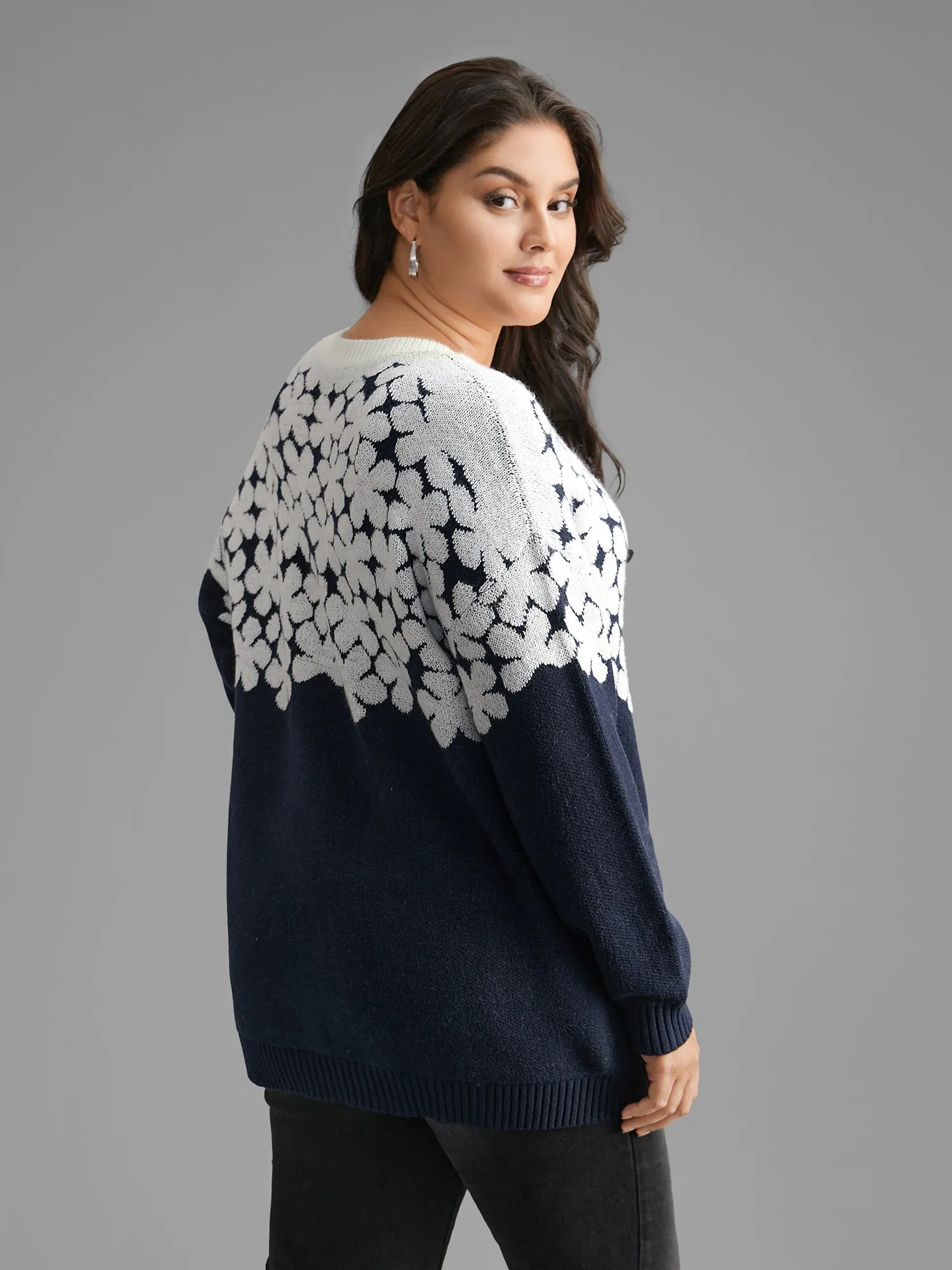 Floral Contrast Patchwork Drop Shoulder Pullover sold by Bloomchic product image thumbnail 2