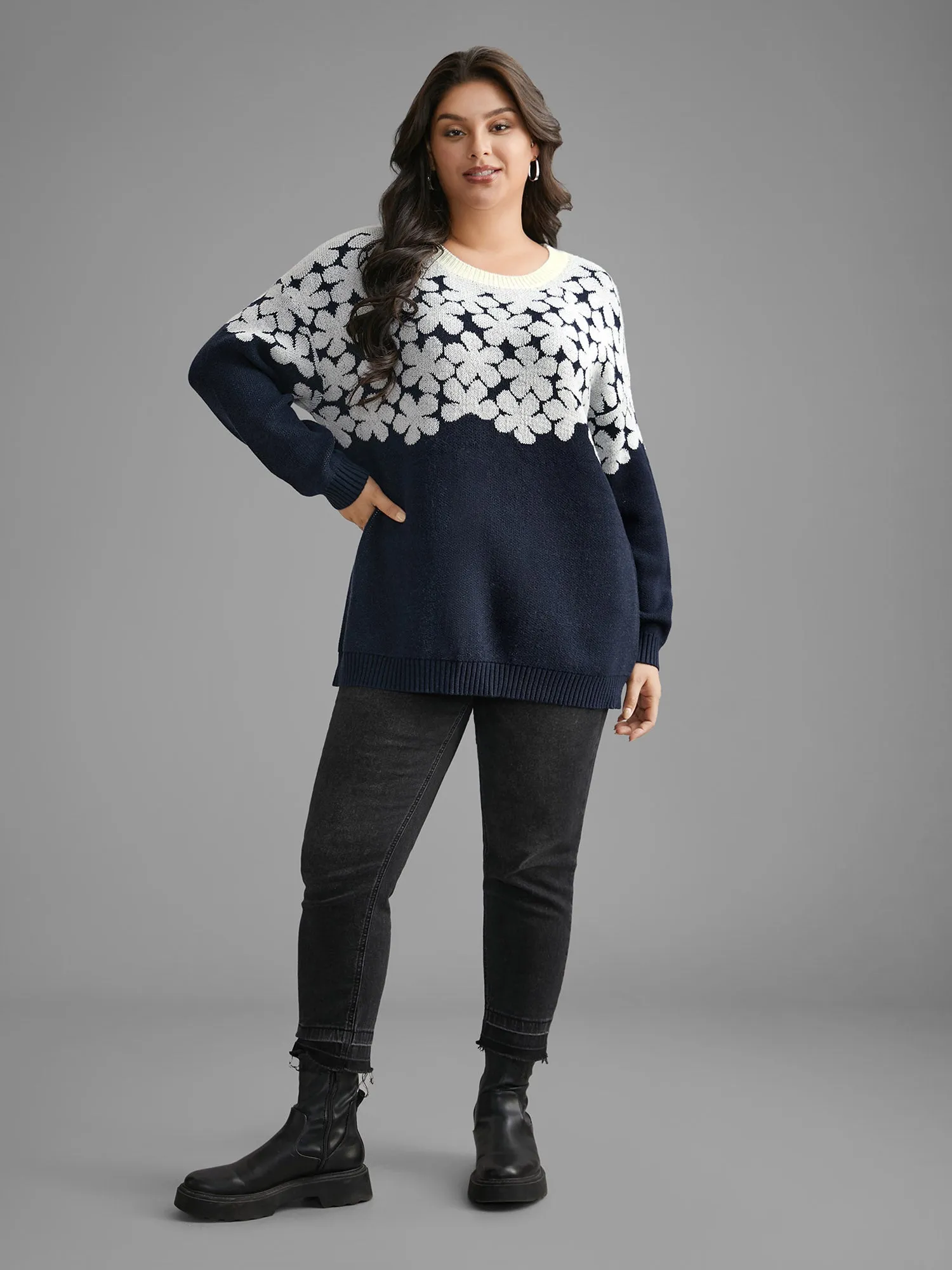 Floral Contrast Patchwork Drop Shoulder Pullover sold by Bloomchic product image thumbnail 5