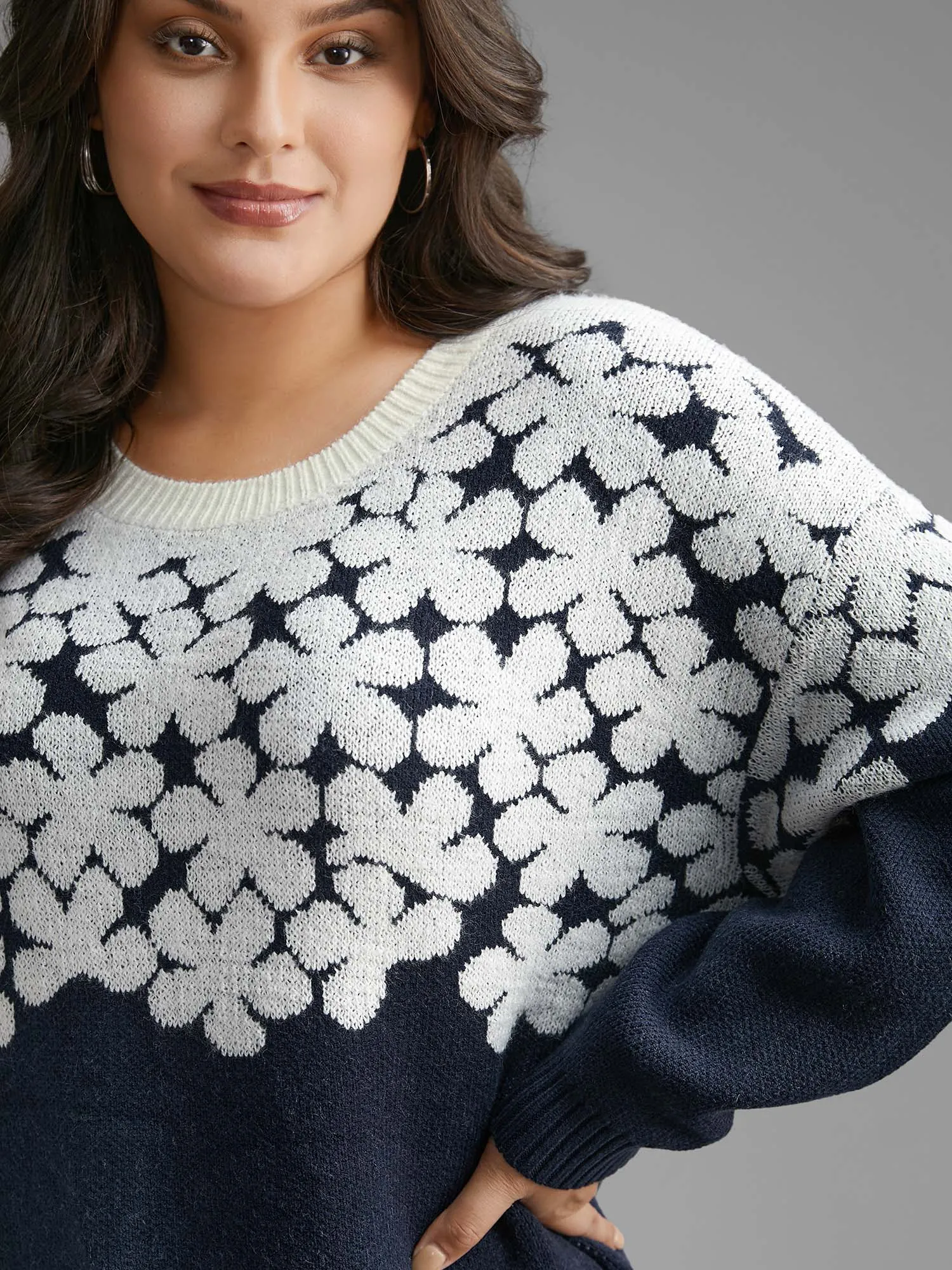 Floral Contrast Patchwork Drop Shoulder Pullover sold by Bloomchic product image thumbnail 4