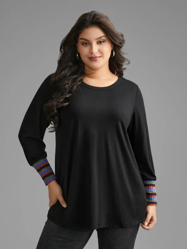 Contrast Patchwork Lantern Sleeve Jersey Top sold by Bloomchic