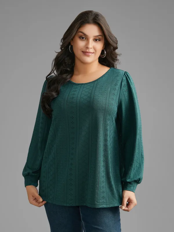 Plain Textured Lantern Sleeve T-shirt sold by Bloomchic