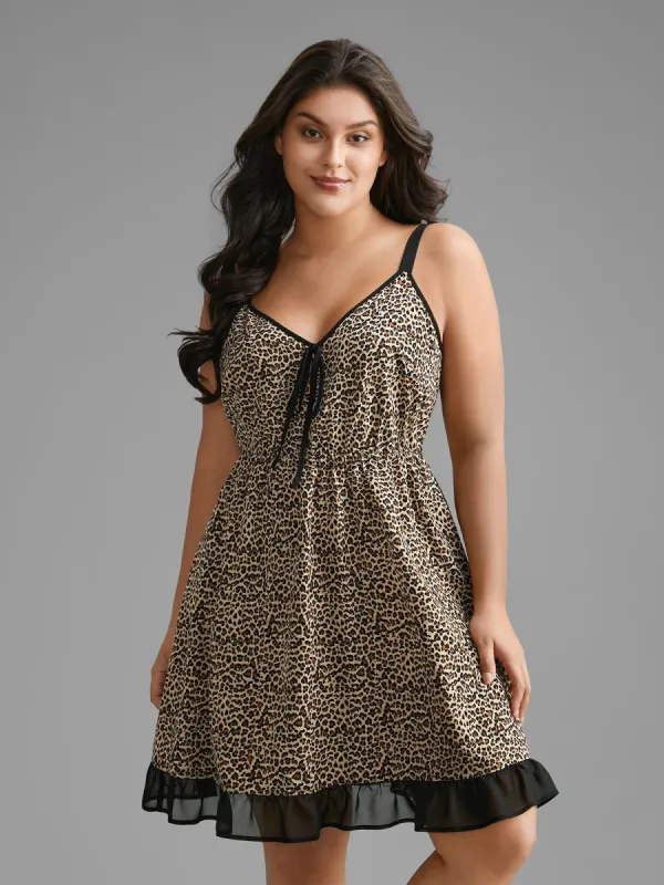 Leopard Print Lace Patchwork Cami Sleep Dress sold by Bloomchic