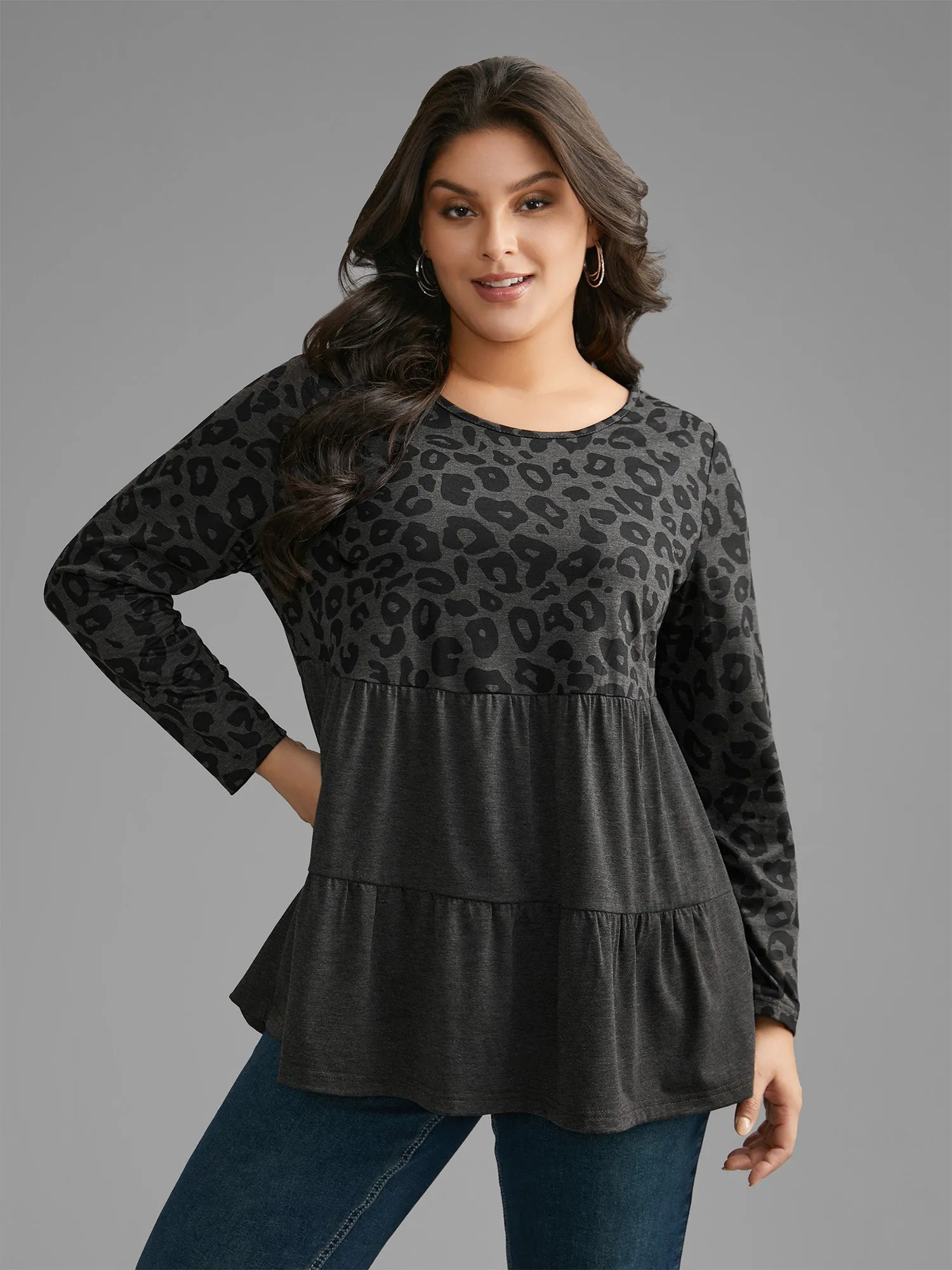 Leopard Print Ruffle Layered Hem Jersey Top sold by Bloomchic product image thumbnail 3