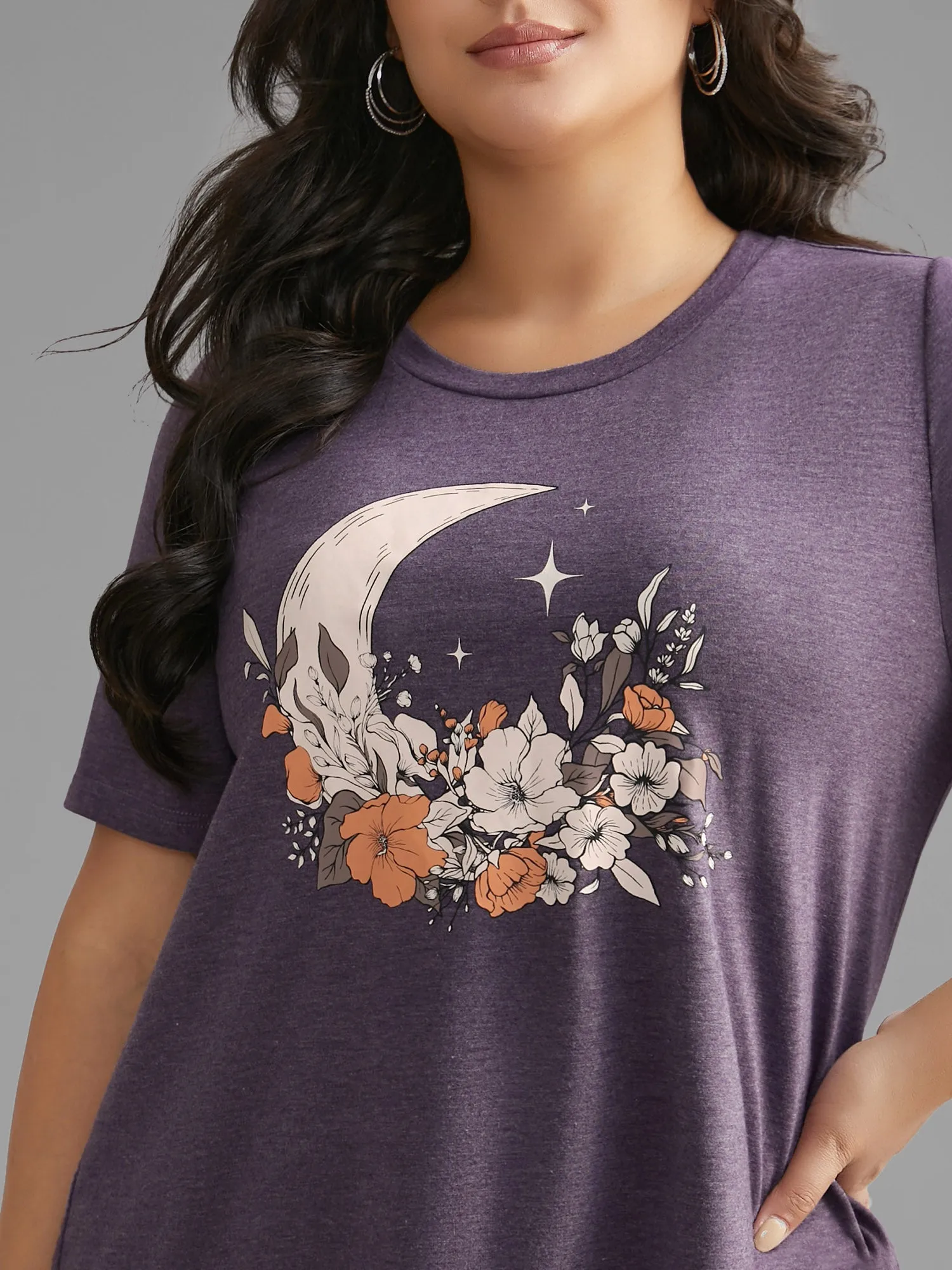 Round Neck Moon & Floral Print T-shirt sold by Bloomchic product image thumbnail 5