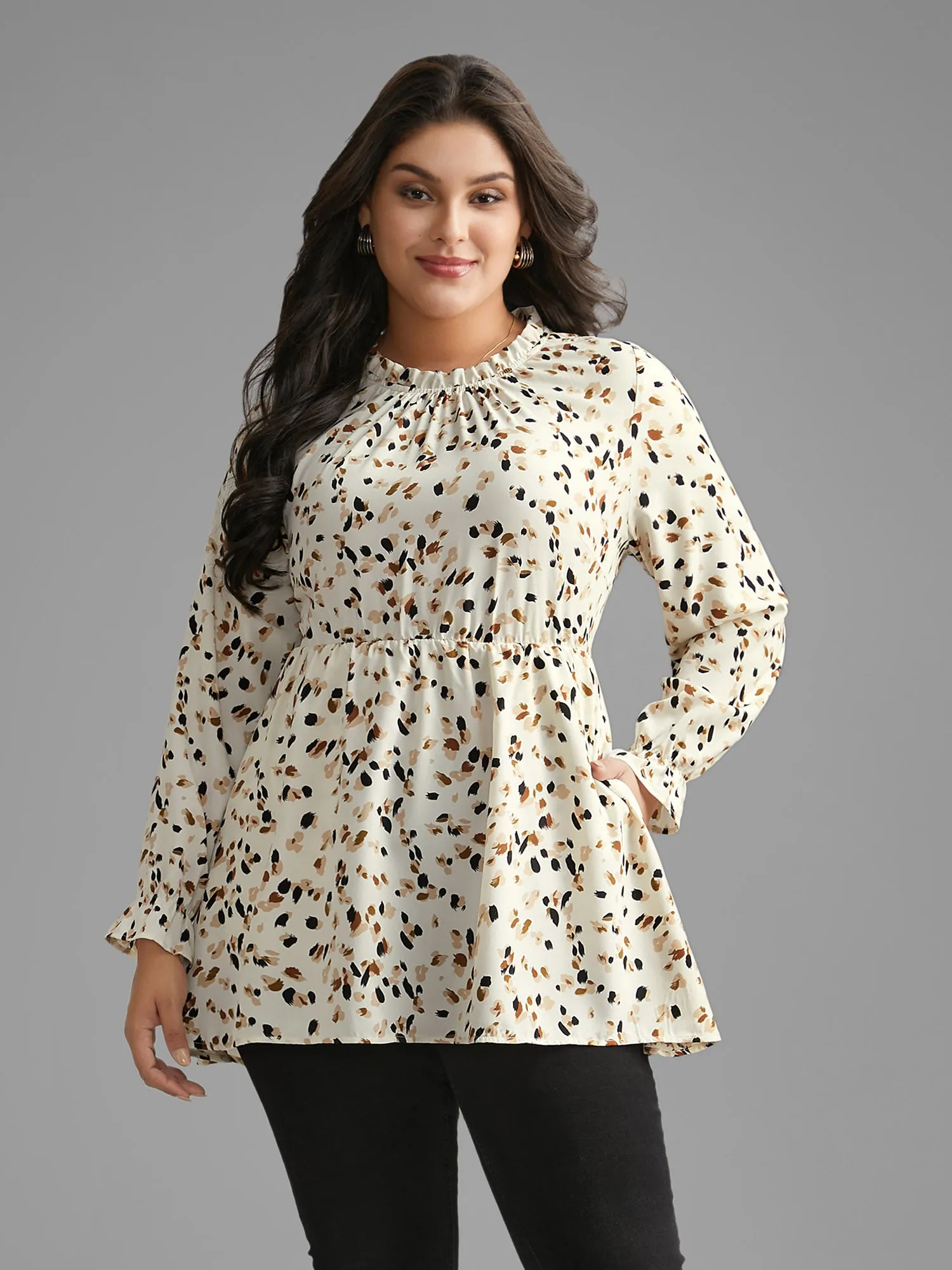 Color Leopard Print Frill Trim Blouse sold by Bloomchic