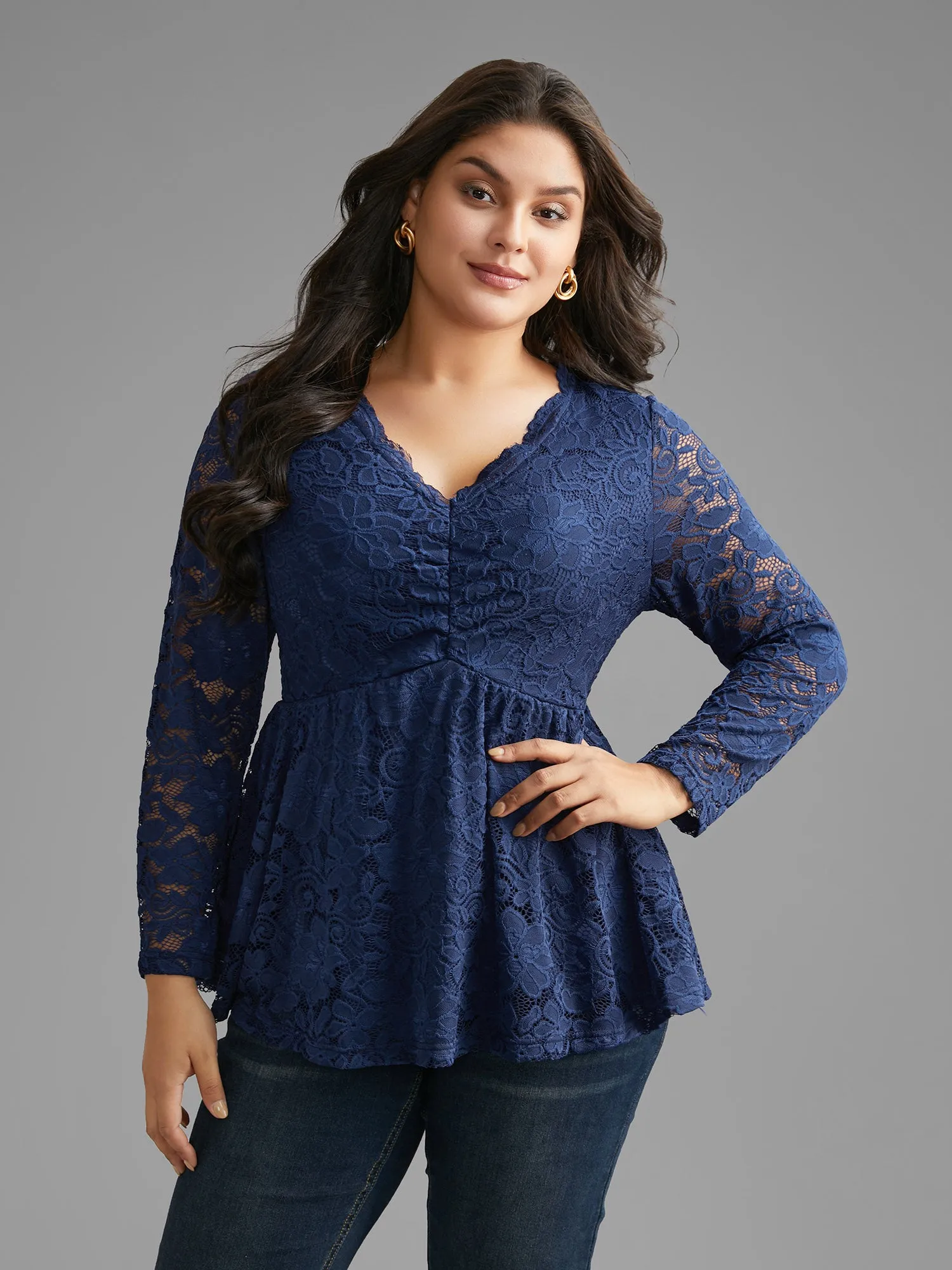 Crochet Lace Mesh Ruched Jersey Top sold by Bloomchic product image thumbnail 2