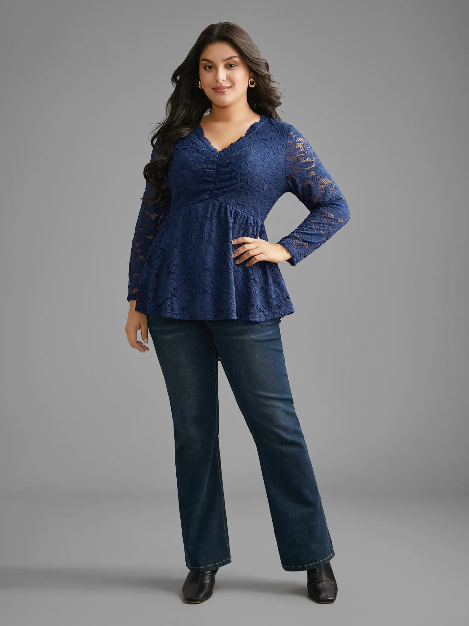 Crochet Lace Mesh Ruched Jersey Top sold by Bloomchic product image thumbnail 3