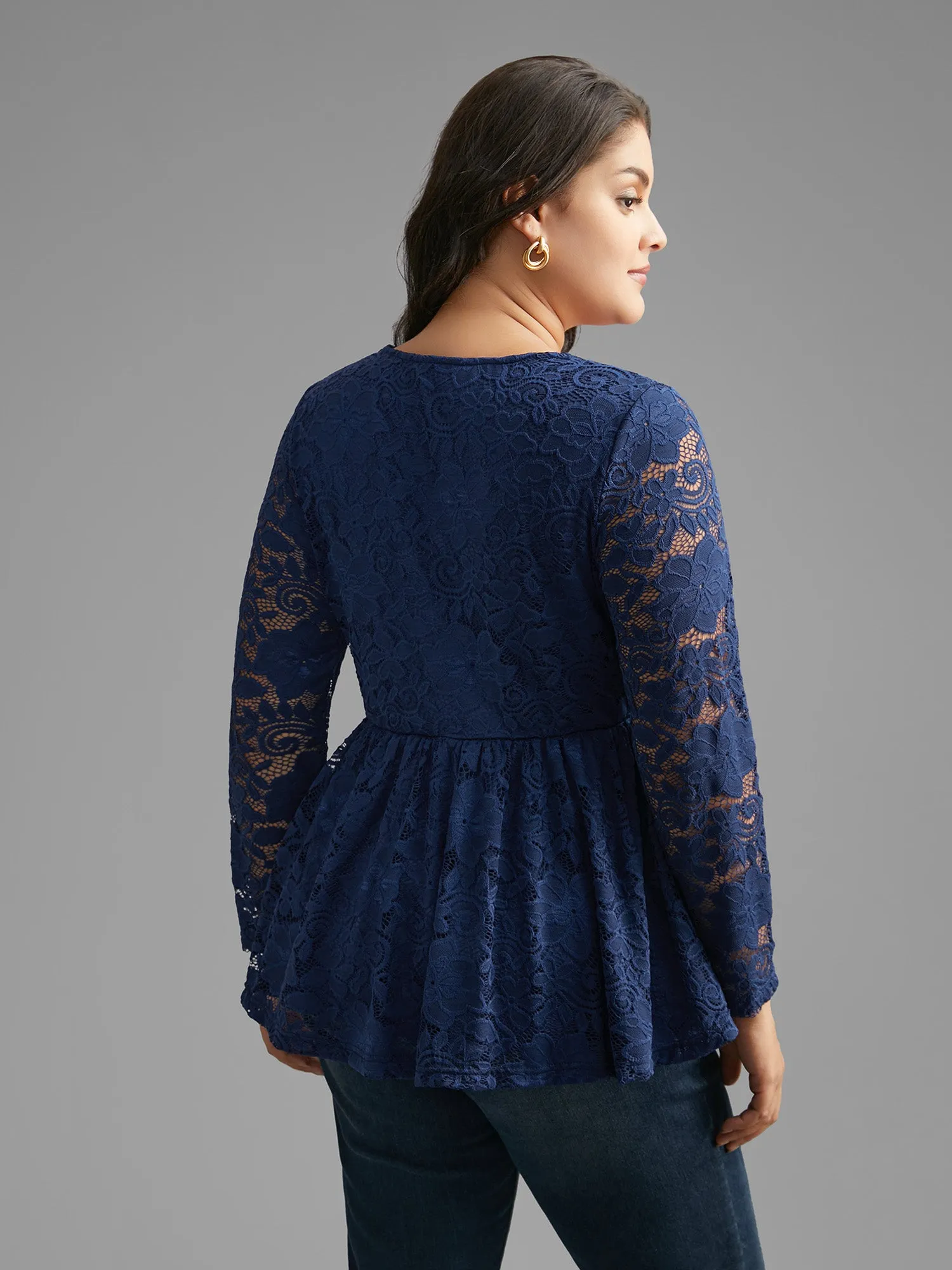 Crochet Lace Mesh Ruched Jersey Top sold by Bloomchic product image thumbnail 4