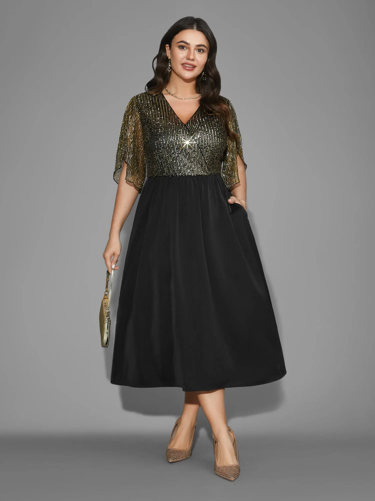 Sequin Mesh Petal Sleeve Midi Dress sold by Bloomchic product image thumbnail 3