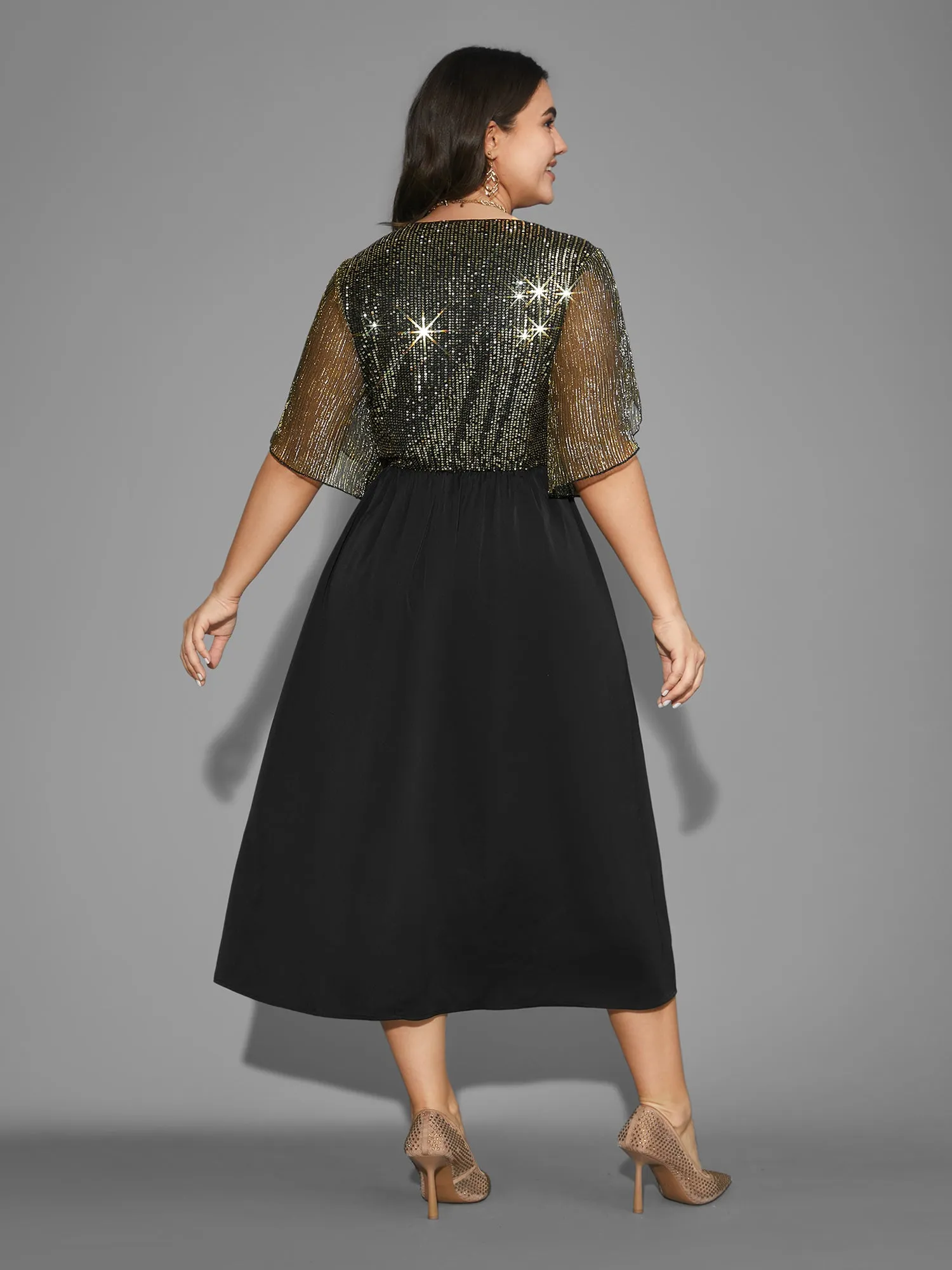 Sequin Mesh Petal Sleeve Midi Dress sold by Bloomchic product image thumbnail 4