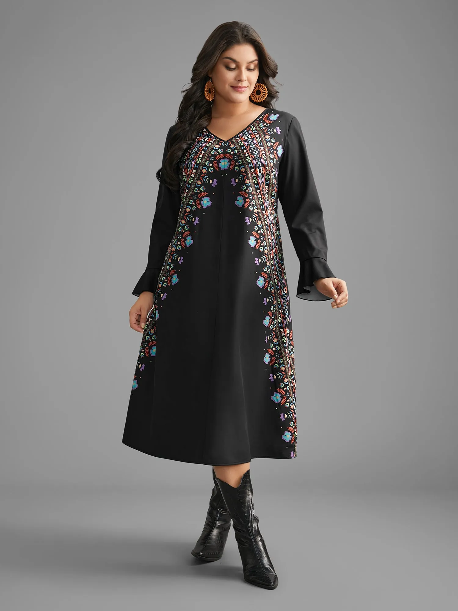 Boho Print Ruffle Sleeve Midi Dress sold by Bloomchic product image thumbnail 3