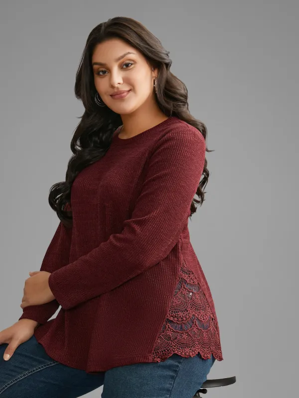 Crew Neck Texture Crochet Lace T-shirt sold by Bloomchic