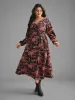 Boho Print Notched Collar Lantern Sleeve Dress sold by Bloomchic