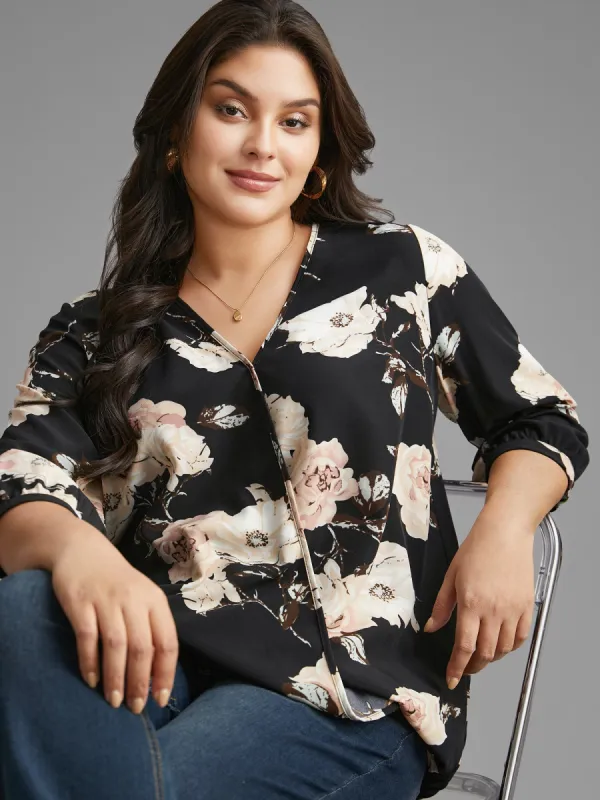 Overlap Collar Floral Print Blouse sold by Bloomchic