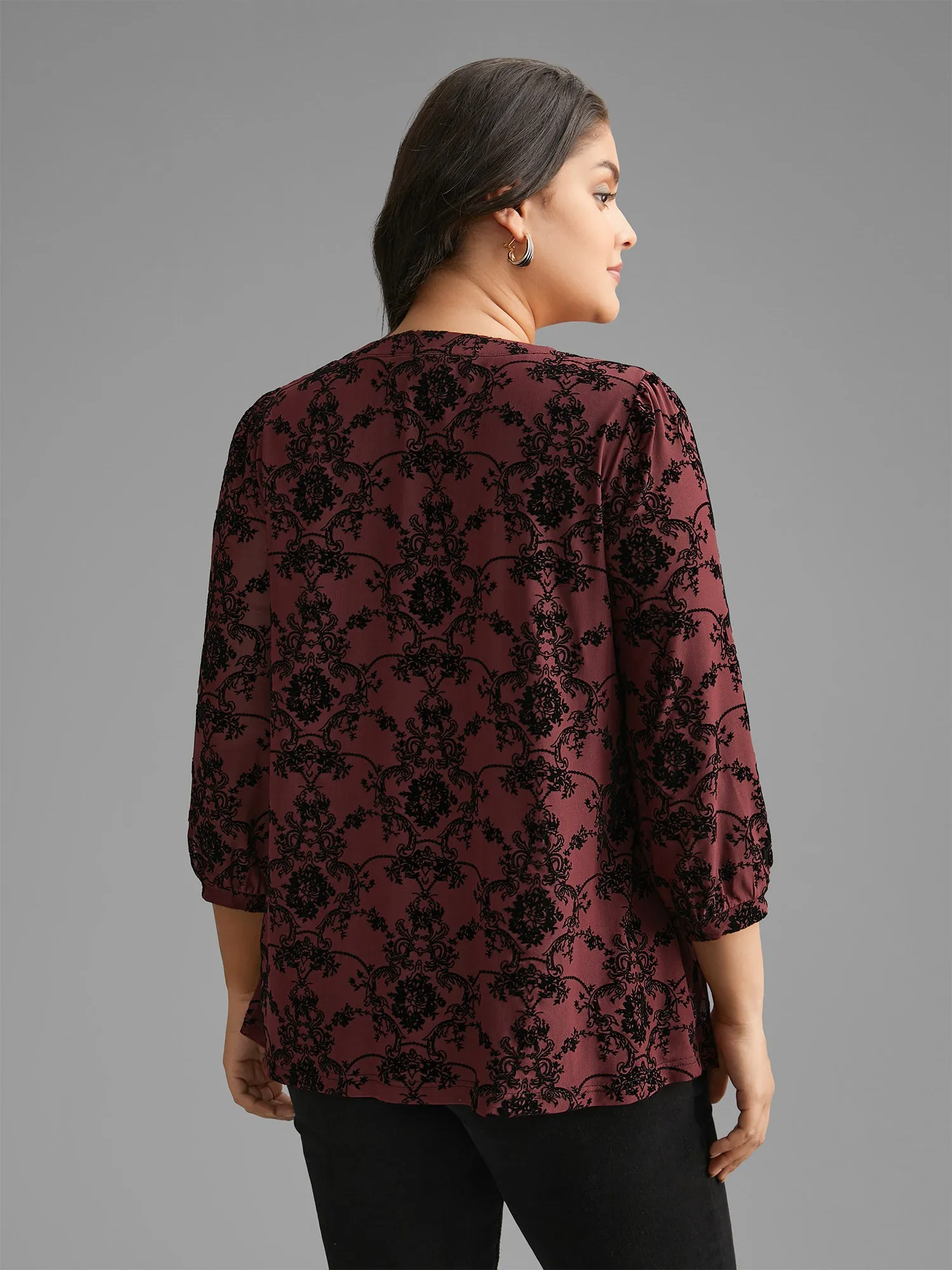Boho Print Flocking Mesh Blouse sold by Bloomchic product image thumbnail 4
