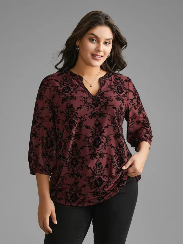 Boho Print Flocking Mesh Blouse sold by Bloomchic