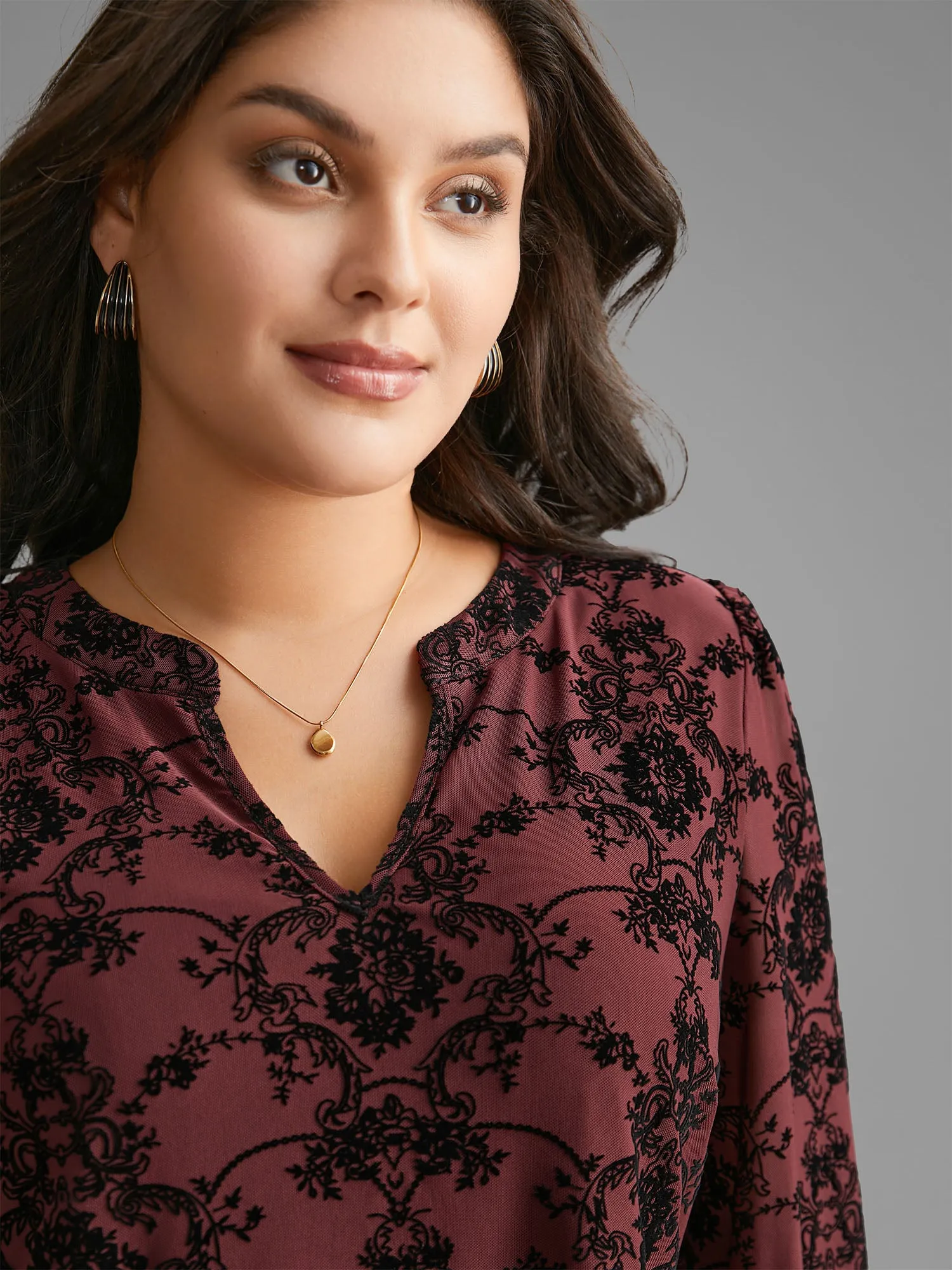 Boho Print Flocking Mesh Blouse sold by Bloomchic product image thumbnail 3