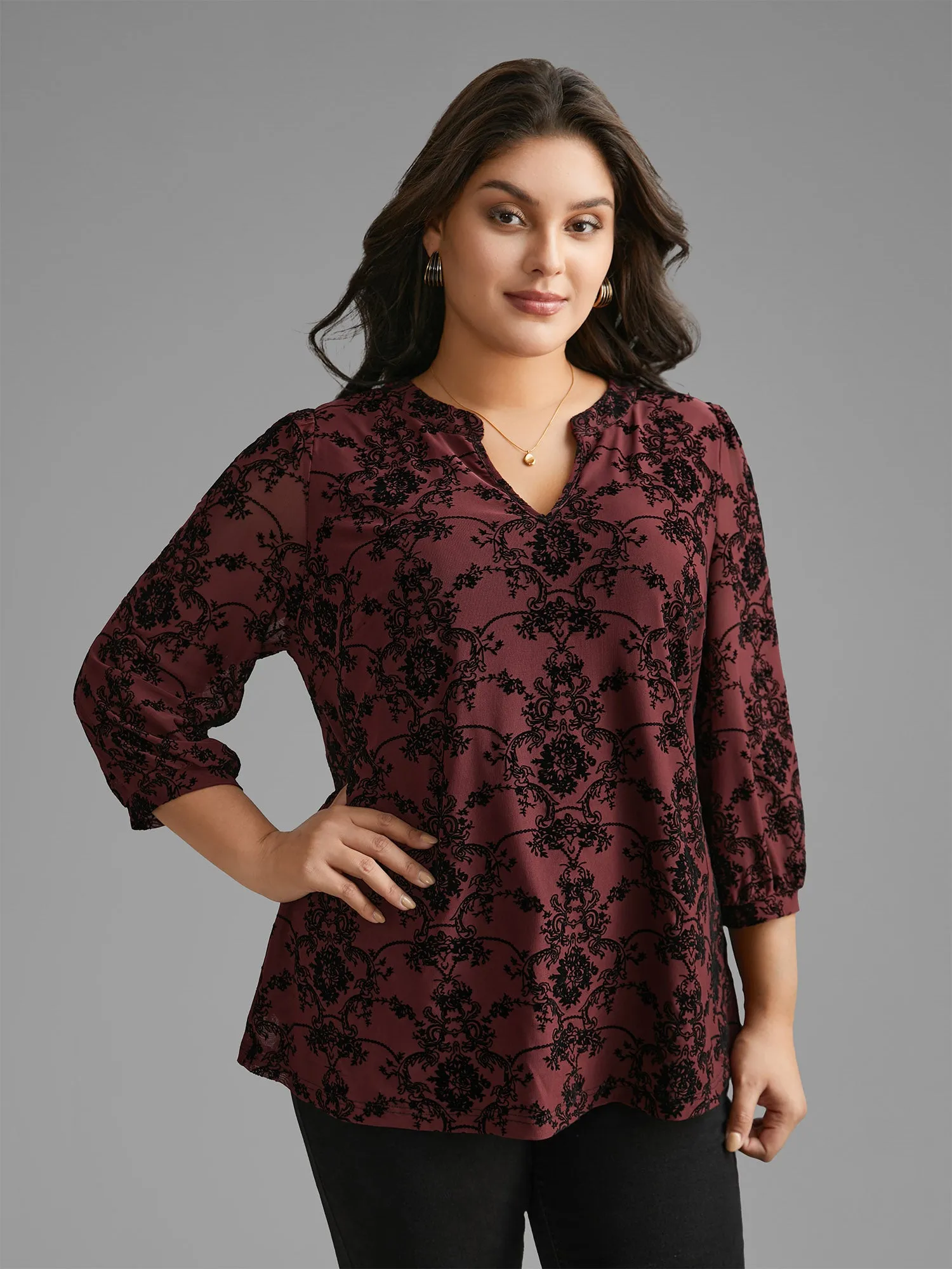 Boho Print Flocking Mesh Blouse sold by Bloomchic product image thumbnail 2