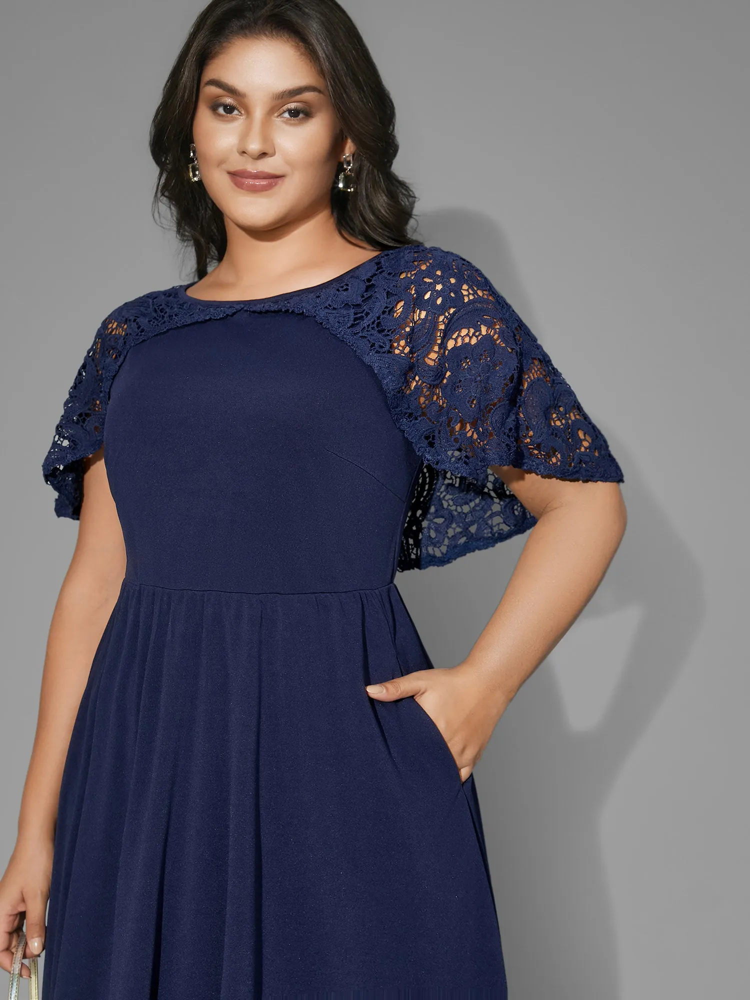 Tiered Lace Panel Elastic Waist Dress sold by Bloomchic product image thumbnail 2