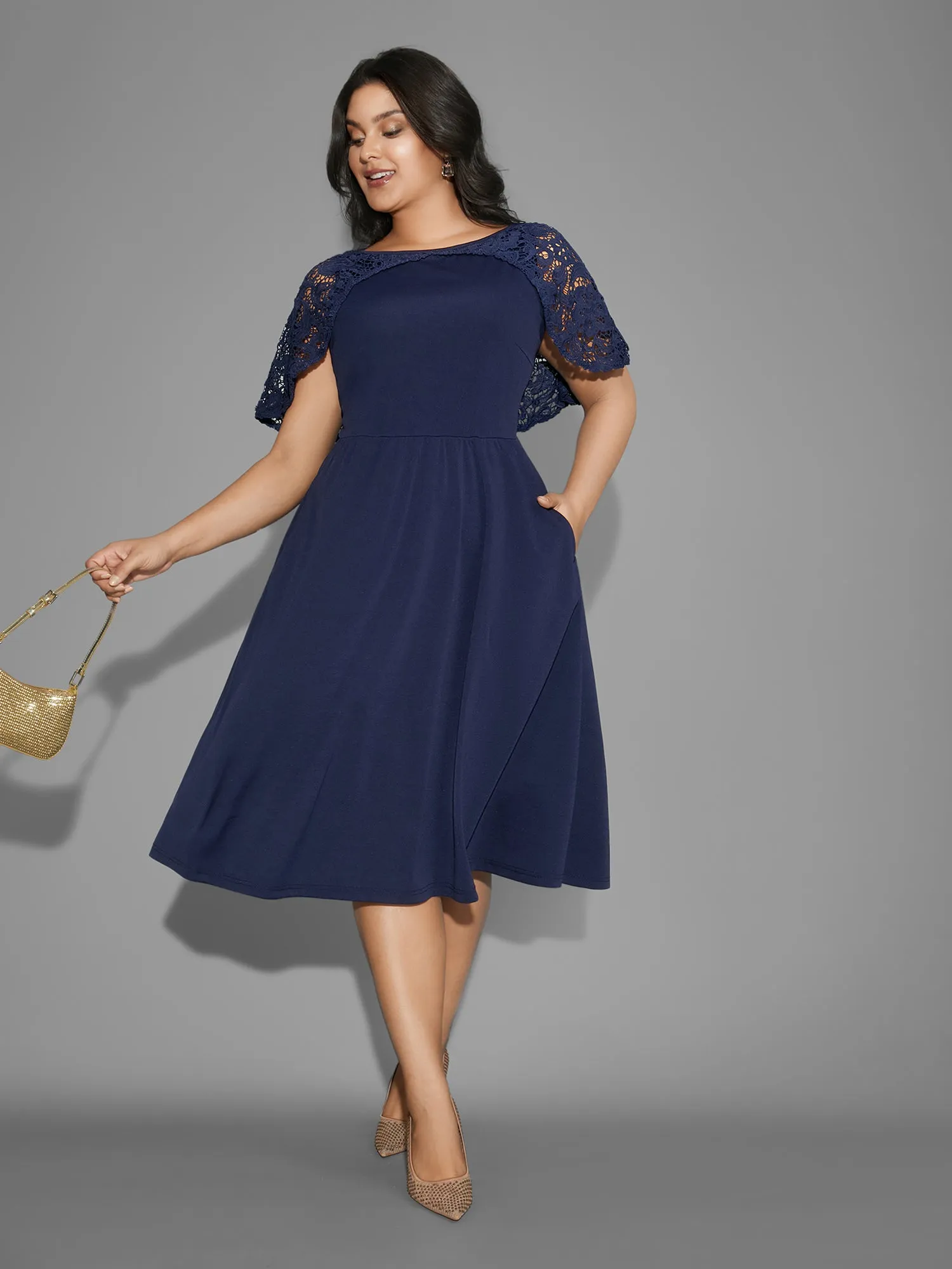Tiered Lace Panel Elastic Waist Dress sold by Bloomchic product image thumbnail 3