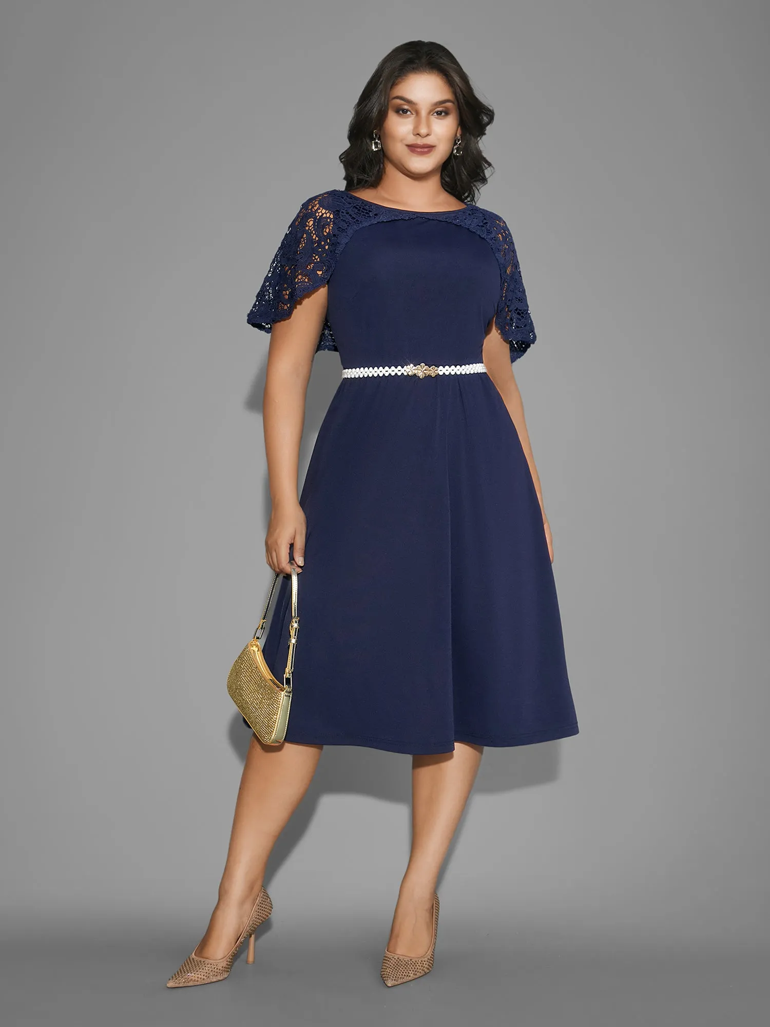 Tiered Lace Panel Elastic Waist Dress sold by Bloomchic