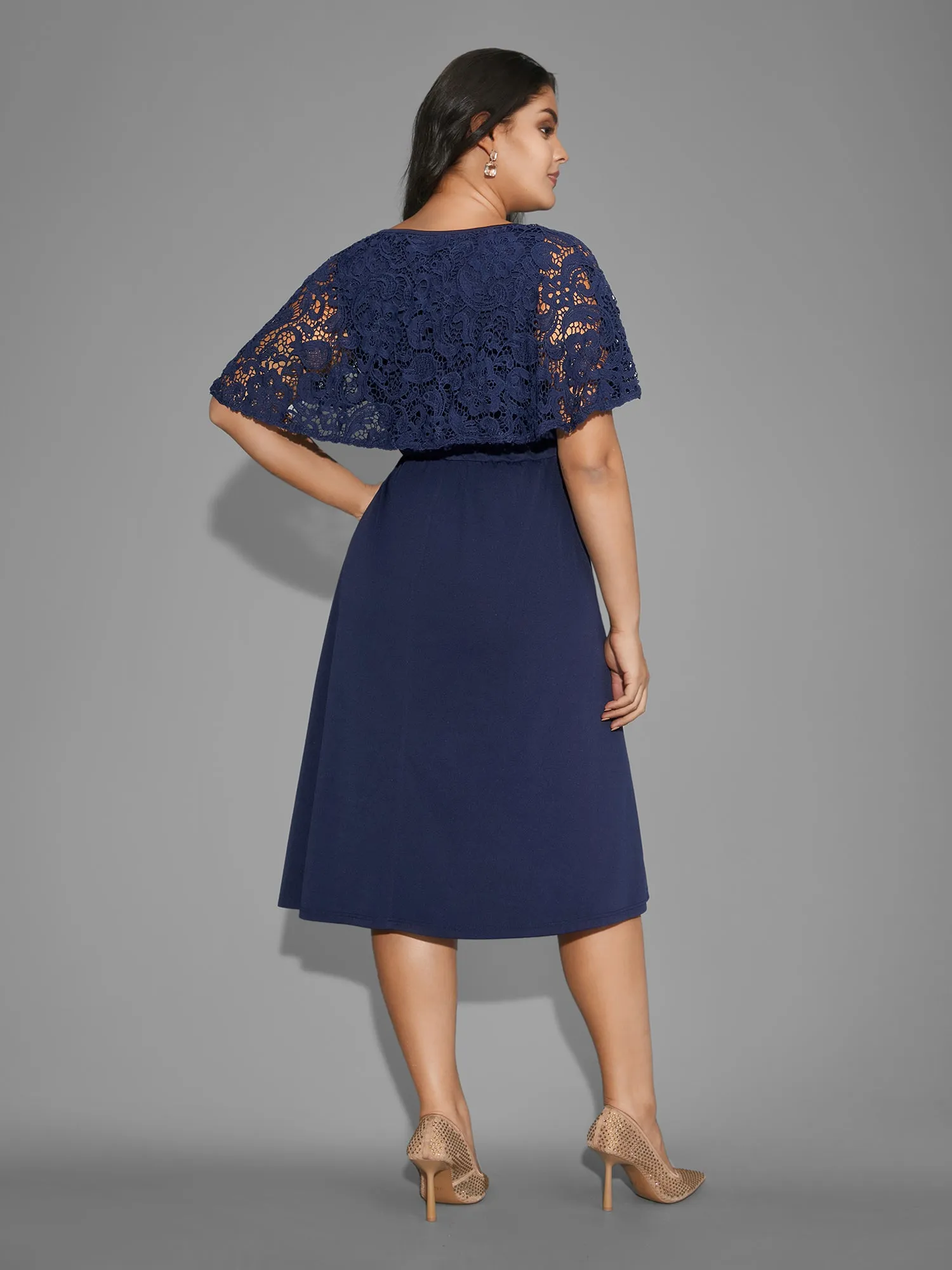 Tiered Lace Panel Elastic Waist Dress sold by Bloomchic product image thumbnail 4