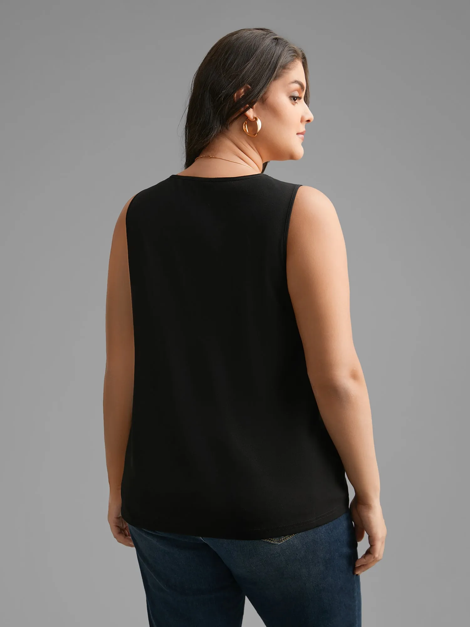 Solid V Neck Laser Cut Tank Top sold by Bloomchic product image thumbnail 3