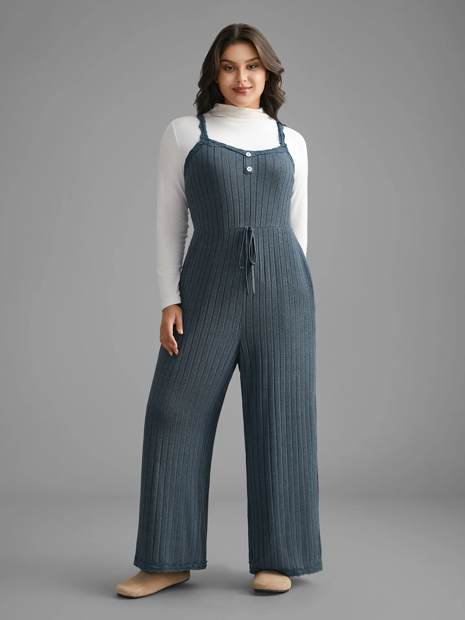Plain Lace Patchwork Tie Knot Lounge Jumpsuit sold by Bloomchic product image thumbnail 3