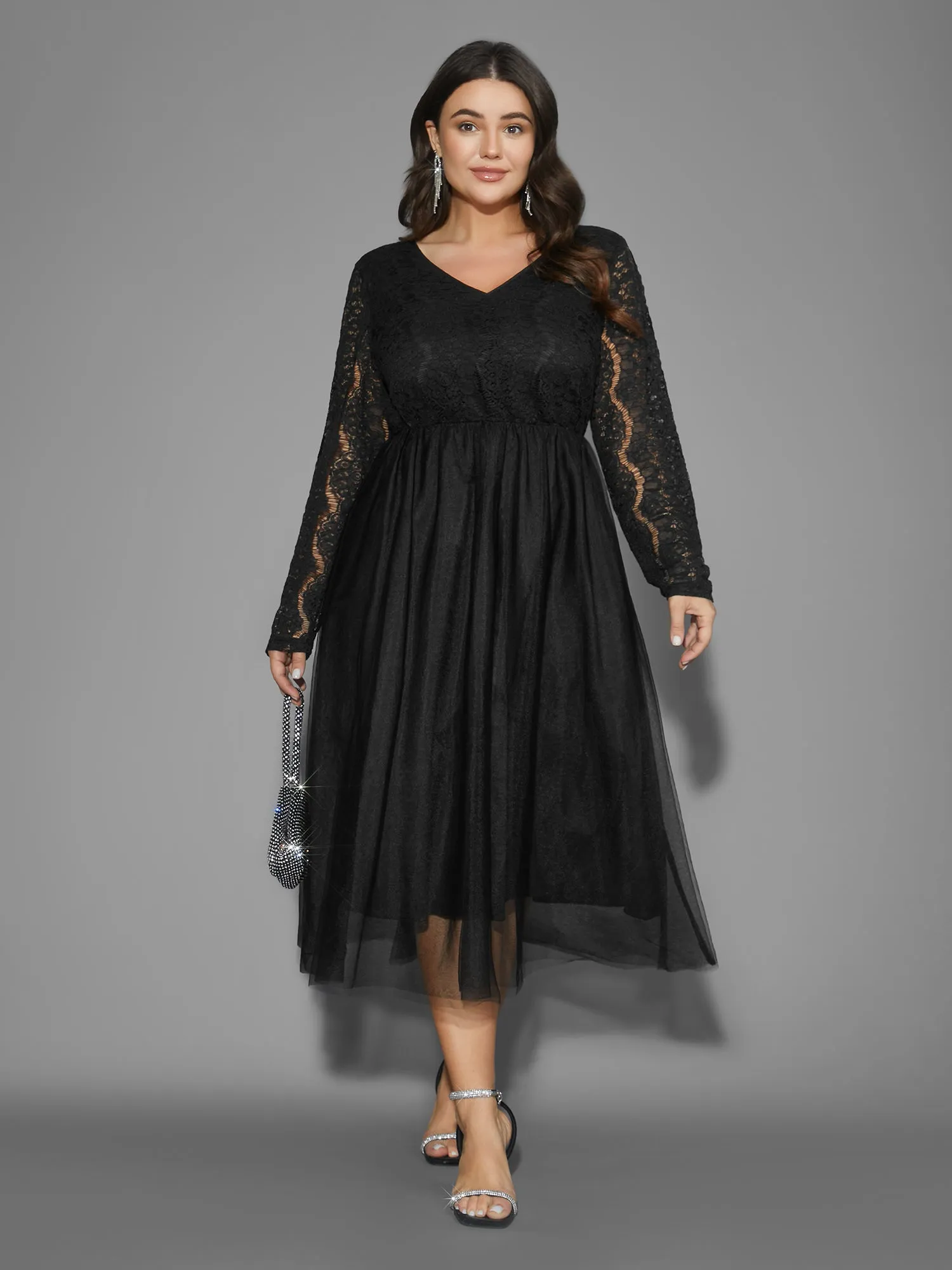 V Neck Crochet Lace Mesh Dress sold by Bloomchic product image thumbnail 3