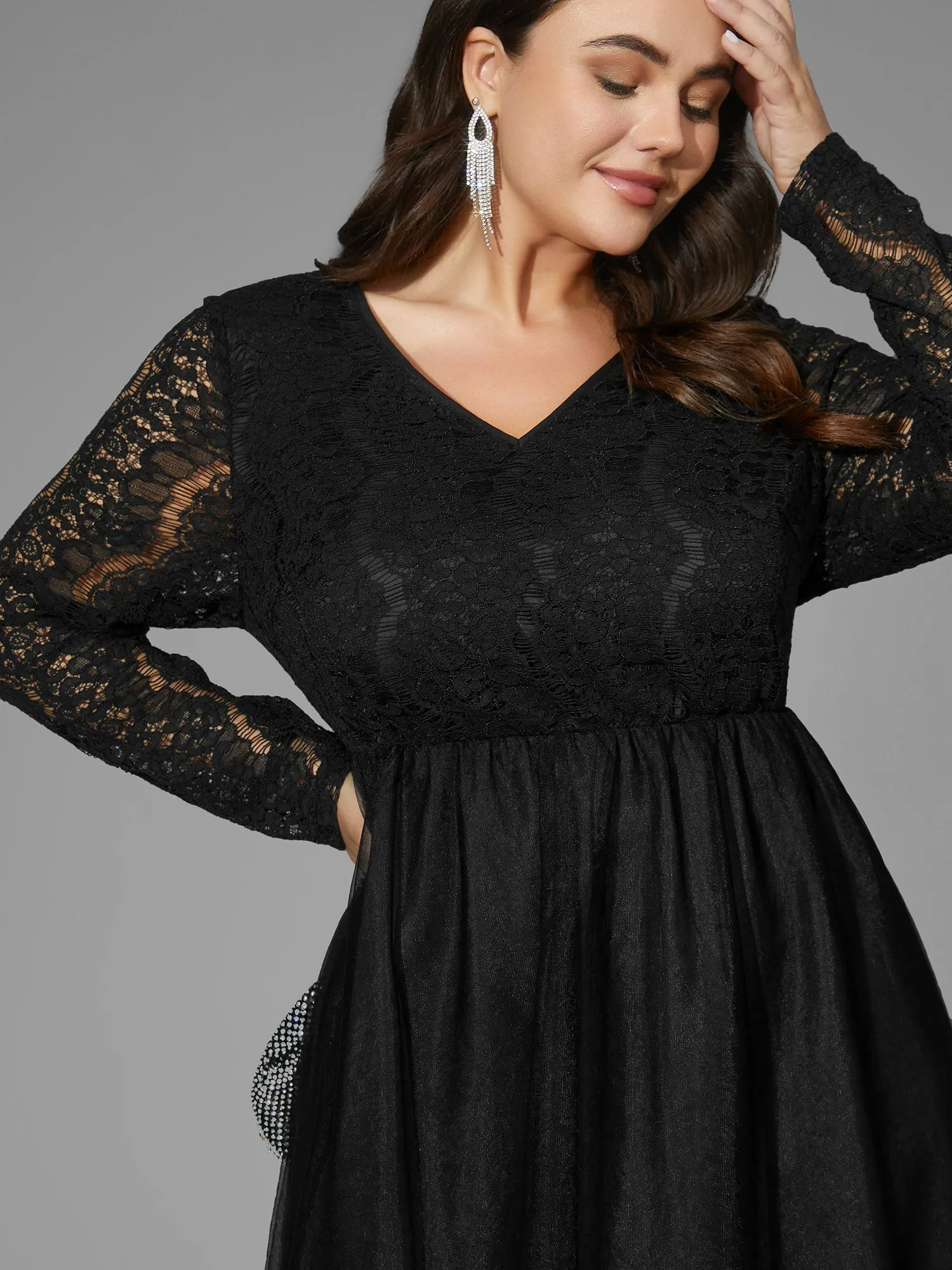 V Neck Crochet Lace Mesh Dress sold by Bloomchic product image thumbnail 5