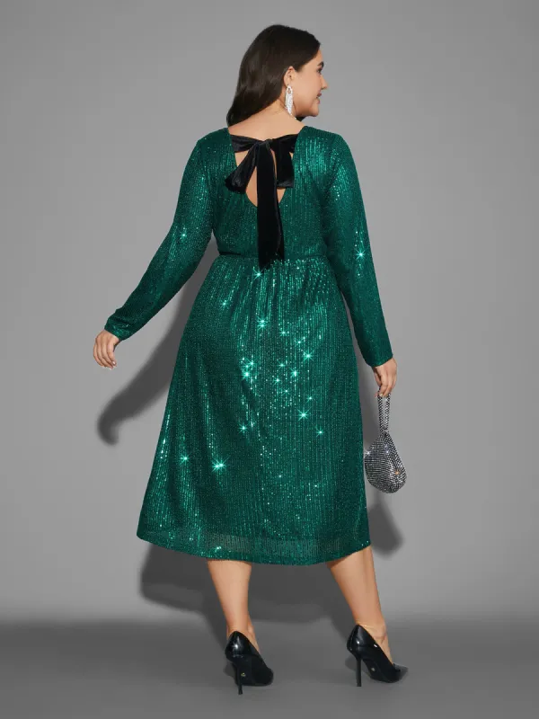 Sequin Patchwork Velvet Tie Knot Dress sold by Bloomchic
