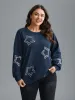 Star Embroidered Slightly Stretchy Sweatshirt sold by Bloomchic