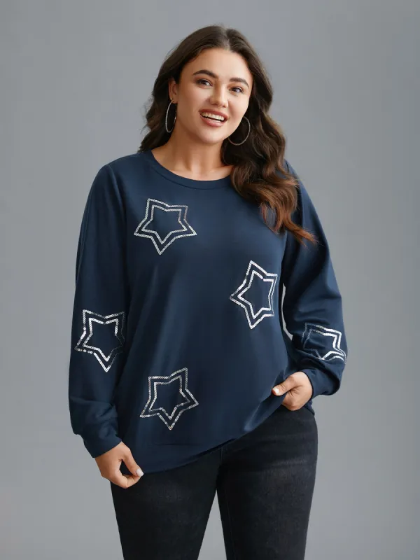 Star Embroidered Slightly Stretchy Sweatshirt sold by Bloomchic