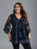 Floral Flocking Mesh Asymmetrical Hem Blouse sold by Bloomchic
