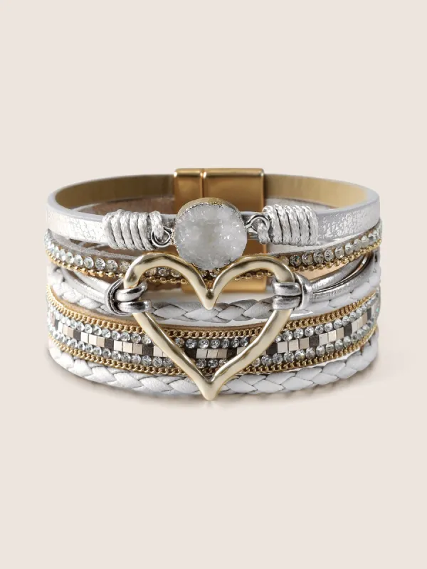 Natural Stone Heart Braided Bracelet sold by Bloomchic