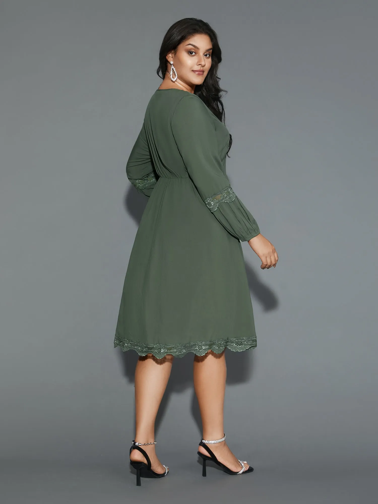 Lace Detailing Pockets V-Neck Midi Dress sold by Bloomchic product image thumbnail 5