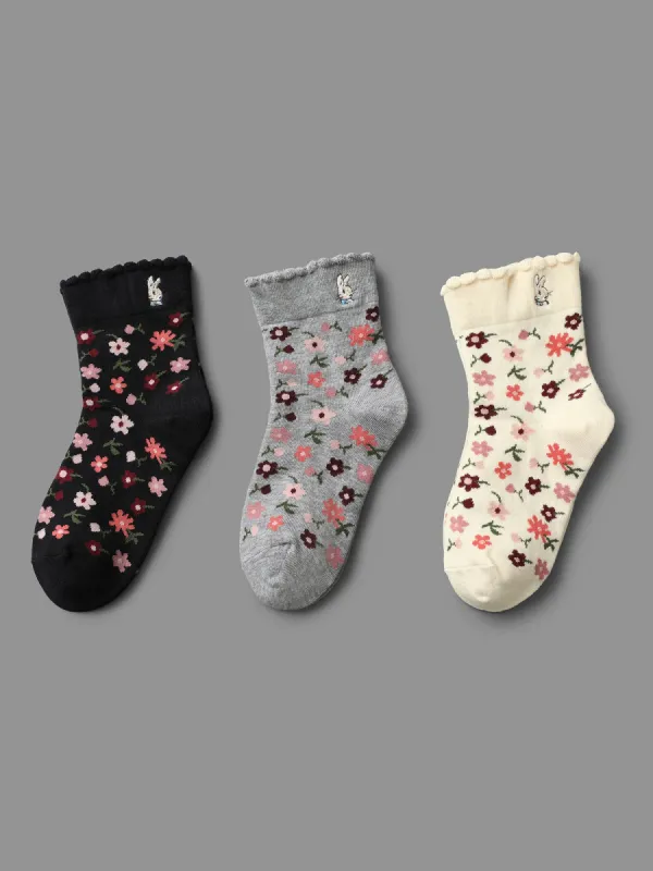 3 Pairs Ditsy Floral Mid-Calf Socks sold by Bloomchic