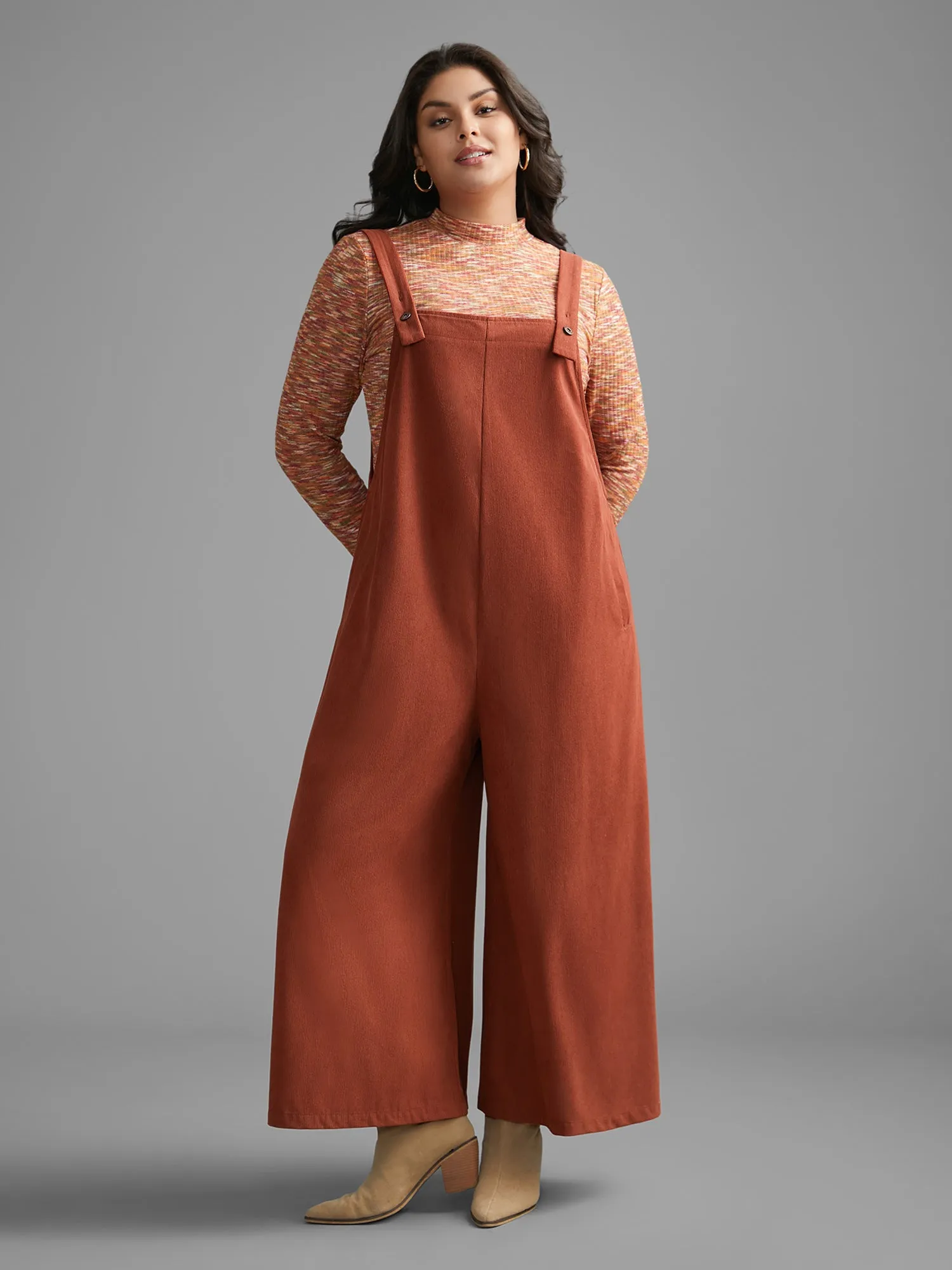 Solid Corduroy Wide Leg Overall sold by Bloomchic