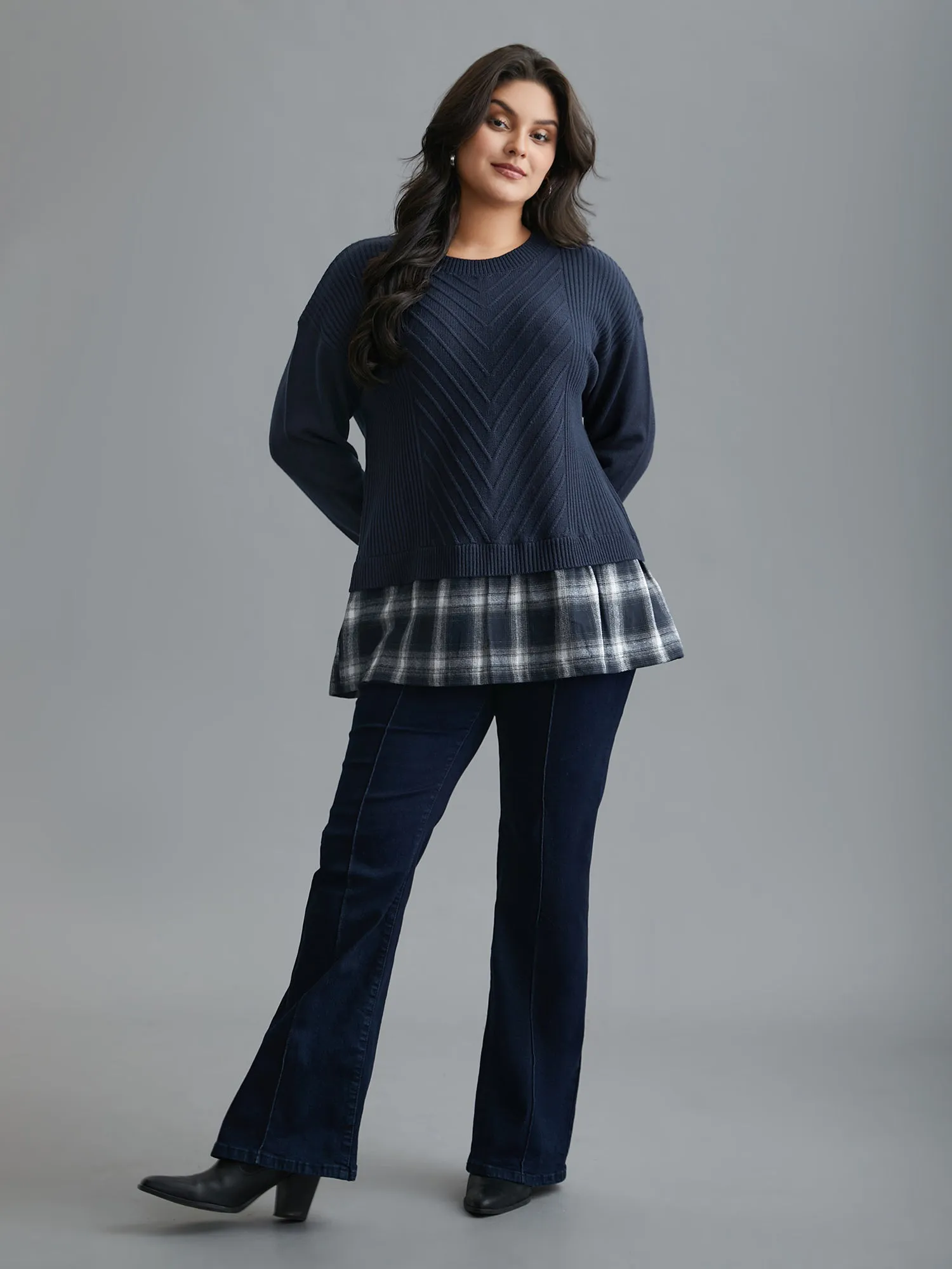 2-In-1 Plaid Patchwork Texture Pullover sold by Bloomchic product image thumbnail 4
