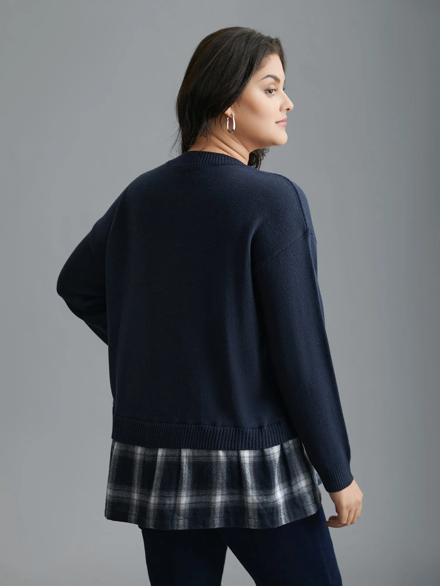 2-In-1 Plaid Patchwork Texture Pullover sold by Bloomchic product image thumbnail 2