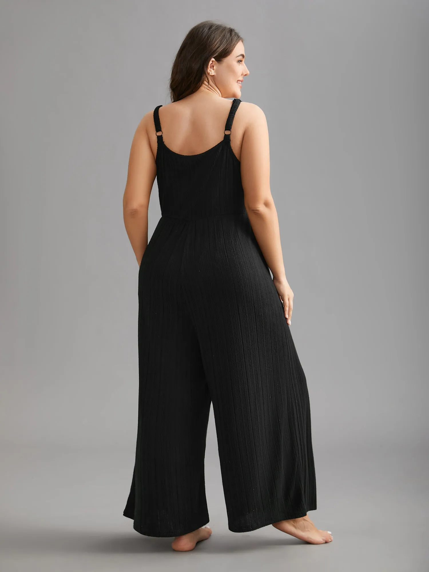 Sheer Lace Neckline Textured Pajamas Jumpsuit sold by Bloomchic product image thumbnail 4