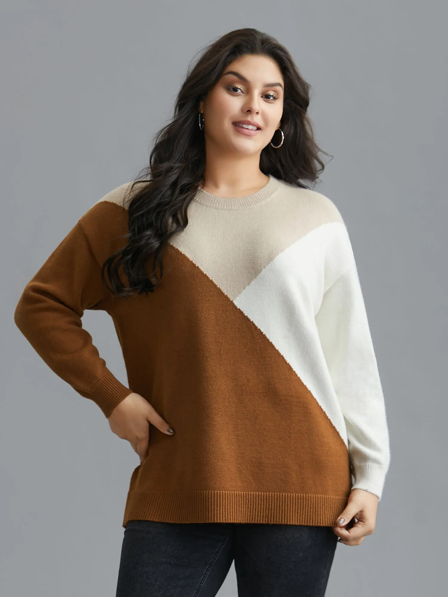Supersoft Essentials Color Block Crew Neck Pullover sold by Bloomchic