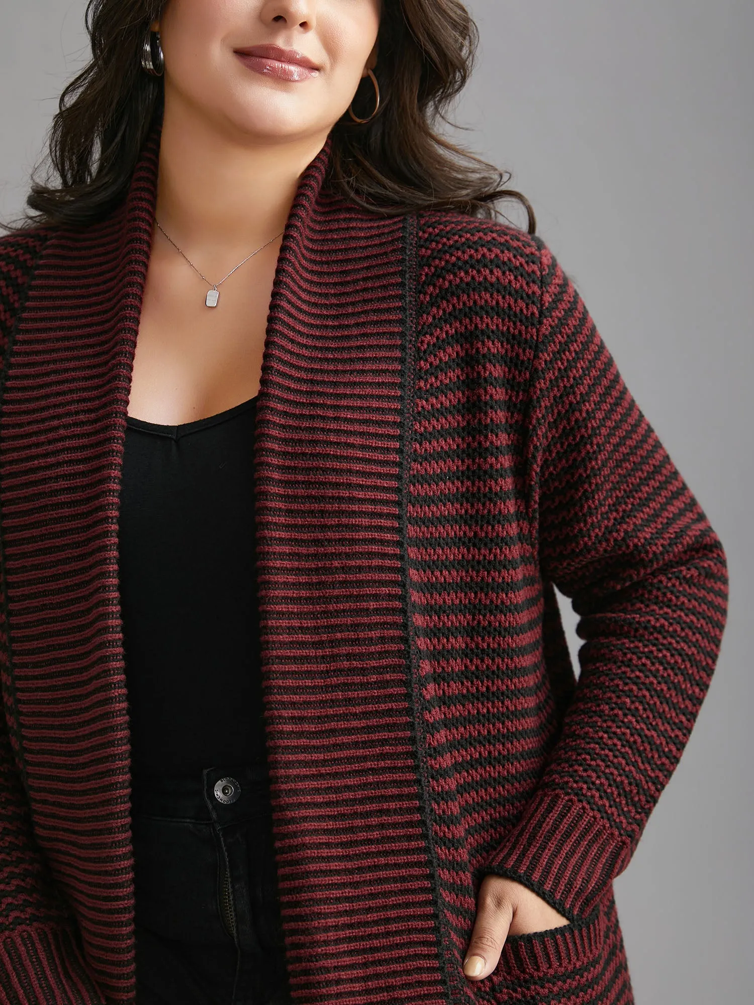 Collared Pockets Open-Front Long Cardigan sold by Bloomchic product image thumbnail 5