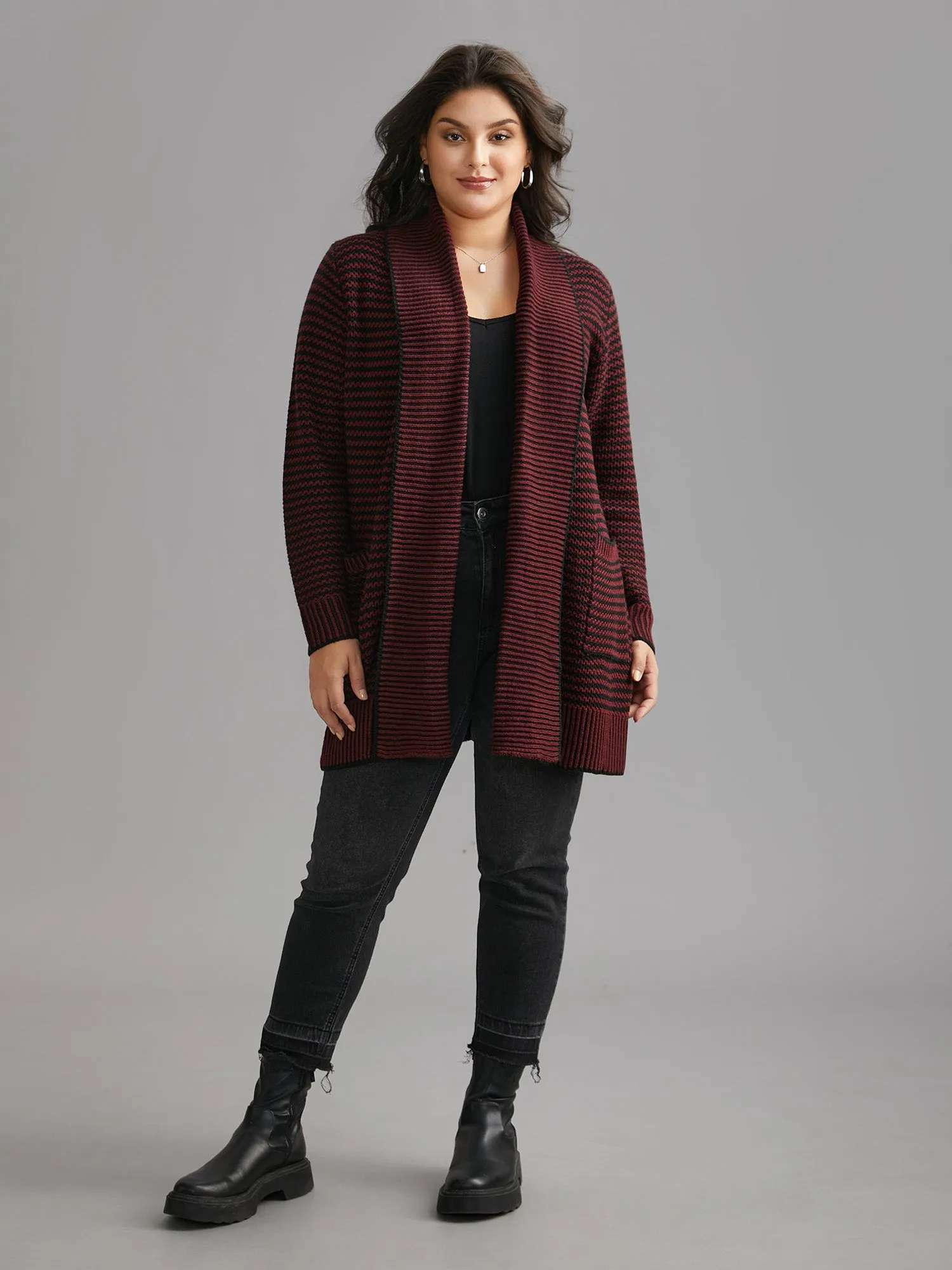 Collared Pockets Open-Front Long Cardigan sold by Bloomchic product image thumbnail 4