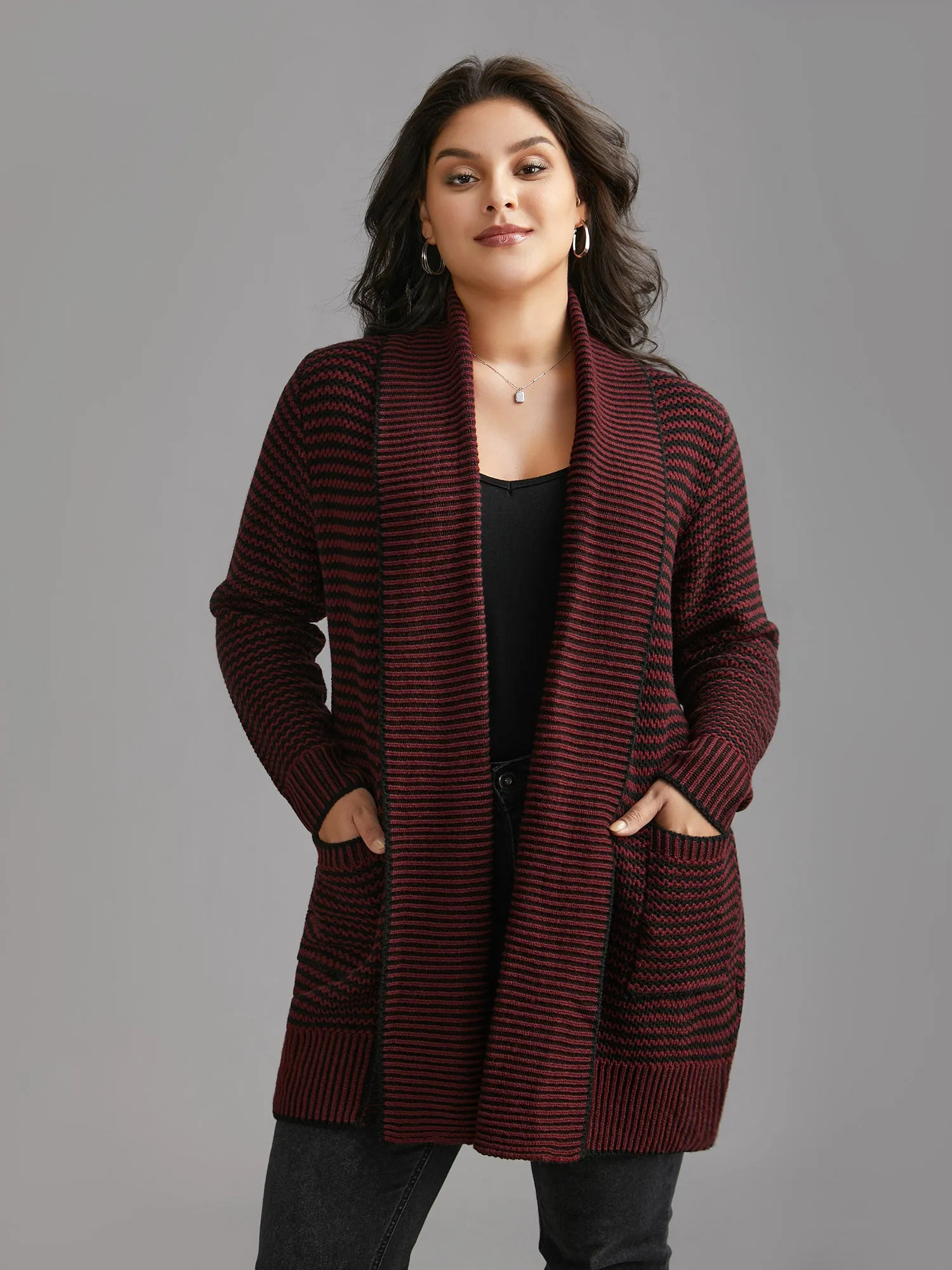 Collared Pockets Open-Front Long Cardigan sold by Bloomchic product image thumbnail 3