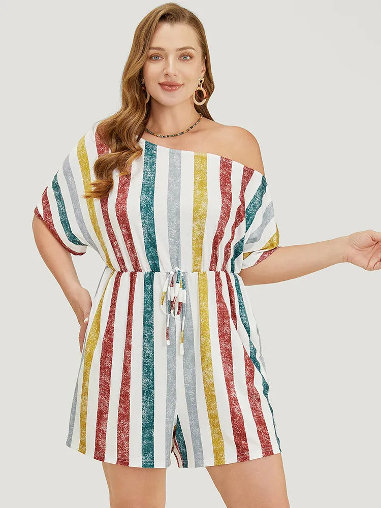 Striped Contrast Knot Pocket One Shoulder Romper sold by Bloomchic product image thumbnail 4